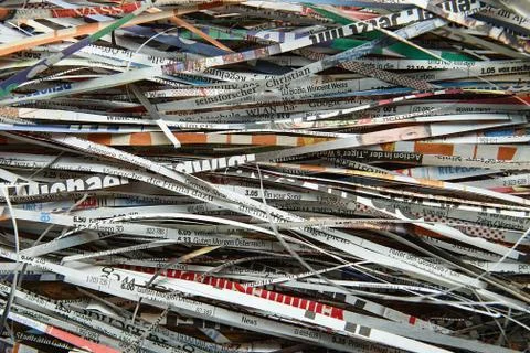 Close up stack of scrap paper from paper cutter for background. Paper recycli 스톡 사진