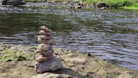 Close-up of stack of stones in perfect balance accomplish work is successful Stock Footage 115961144