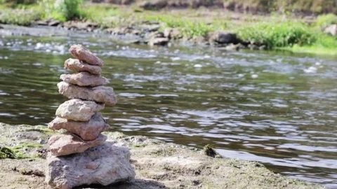 Close-up of stack of stones in perfect balance accomplish work is successful Video stock 115962730