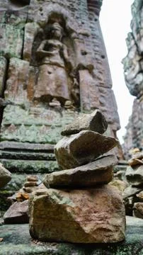 Close-up of a stack of stones with religious meaning Stock Photos
