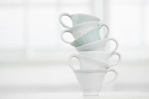 Close-up of stack of white cups Stock Photos