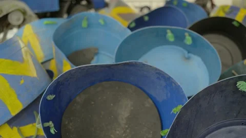 Close up of stacked blue plastic buckets in fishing industry 動画素材 341104305