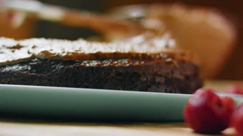 Close-up of stacked cake layers and creamy filling, 4K Stock Footage 341121048