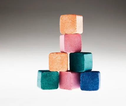 Close up of stacked cubes of multicolor eyeshadow Stock Photos