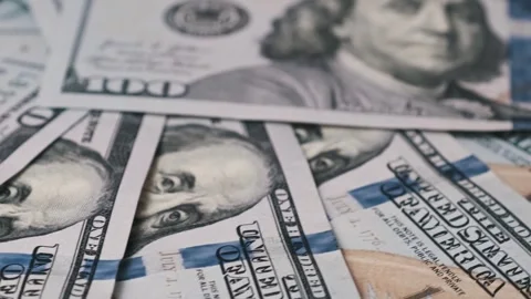 Close-Up of Stacked One Hundred Dollar Bills Stock Footage 303920119