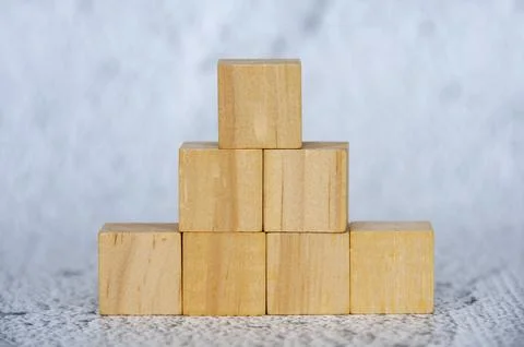 Close up of stacking wooden cubes with customizable space for text 스톡 사진