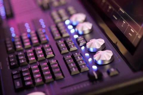 Close up of stage lighting control desk Stock Photos