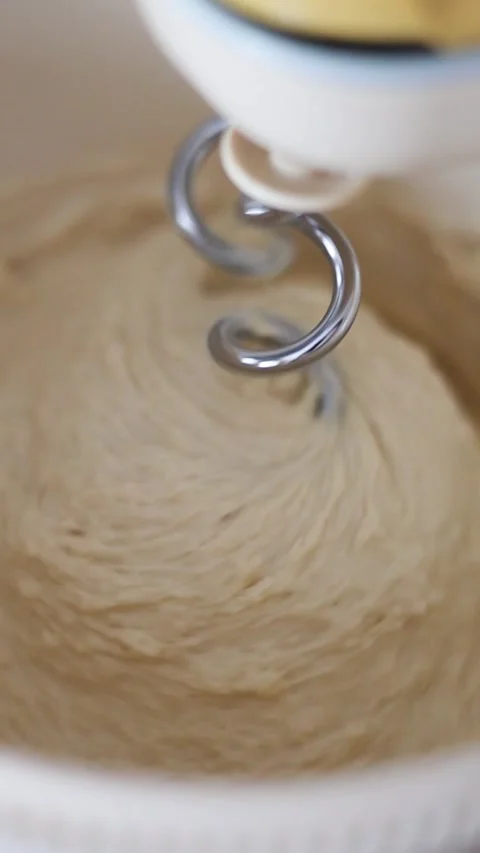 Close-Up of Stand Mixer Kneading Dough in Bowl Stock Footage 344041300