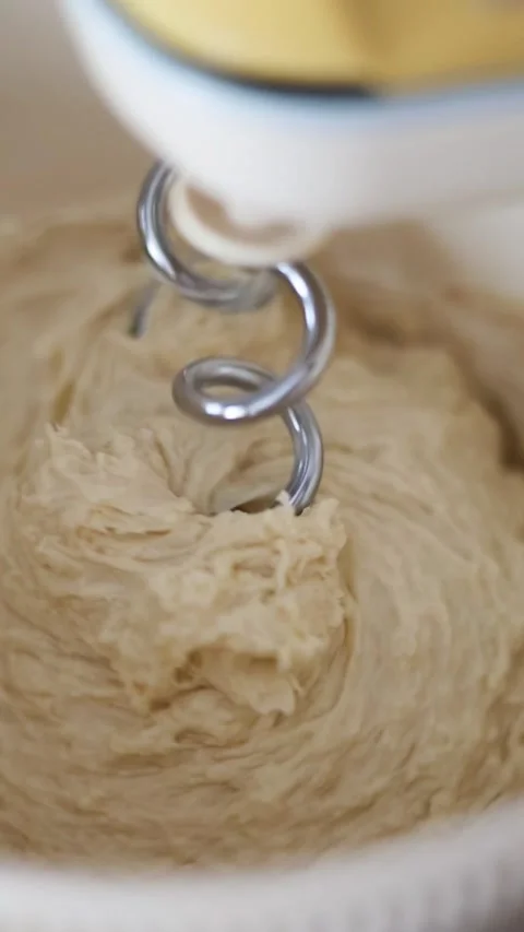 Close-Up of Stand Mixer Kneading Dough in Bowl Stock Footage 344041842