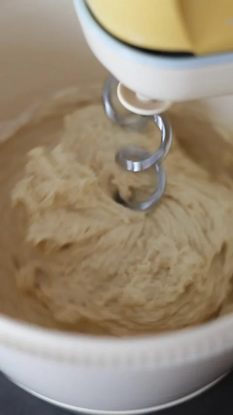 Close-Up of Stand Mixer Kneading Dough in Bowl Stock Footage 344042015
