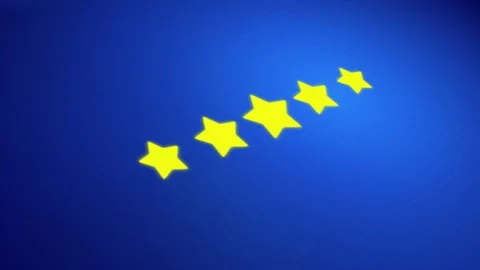 Close up star animation on dark blue background, animated pop up five stars Stock Footage 302122538