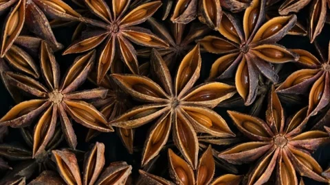 Close-up star anise spins as a background. Stock Footage 238356463