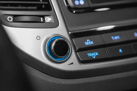 Close-up start button, turn on on car dashboard Stock Photos