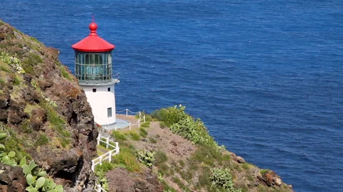 Close-up static background shot of Makapu'u Lighthouse on Oahu, Hawaii Stock Footage 272346555