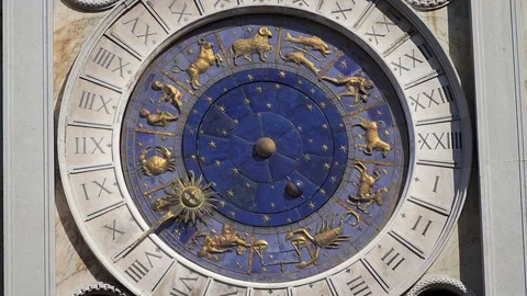 Close up static shot of Astrological Clock, St Marks Square, Venice, Italy Stock Footage 83360137