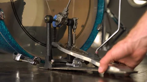 CLOSE UP static  Shot of The guy sets the drum pedal Stock Footage 155554791
