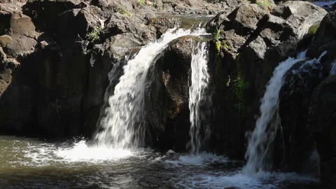 Close-up, static shot os small waterfall flowing into a quiet pool Stock Footage 272346859