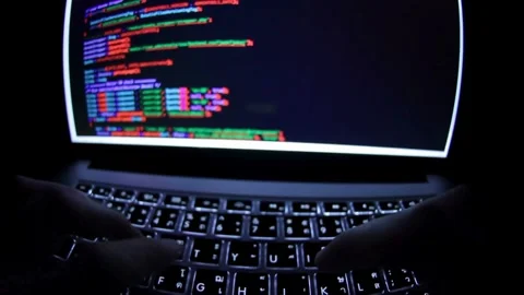 Close-up Static Shot screen, IT specialist programmer work at home typing code Video stock 334586378