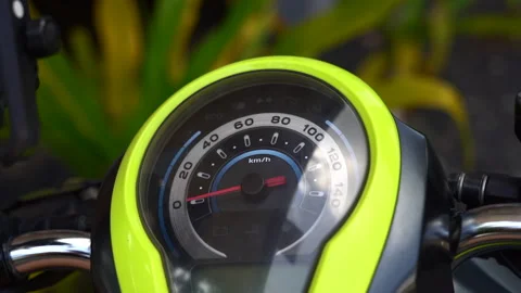 Close-up static view of a motorcycle's speedometer Stock Footage 236700421