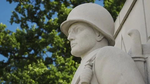 Close-up of statue at the American War Cemetery Cambridge, England. Stock Footage 97488774