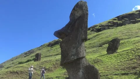 Close-up with a statue on Easter Island Stock Footage 162813498
