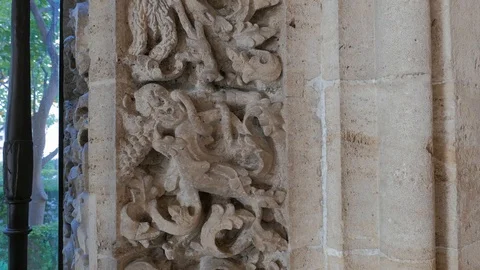 Close up of statue of figure on the Old Silk Exchange in Valencia, Spain Stock Footage 102817580