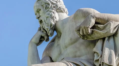 Close Up Statue of the Philosopher Socrates on Sky Background Stock Footage