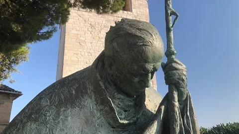 Close up statue Pope John Paul II in the square of the cathedral of Ancona Stock-Footage 219338108