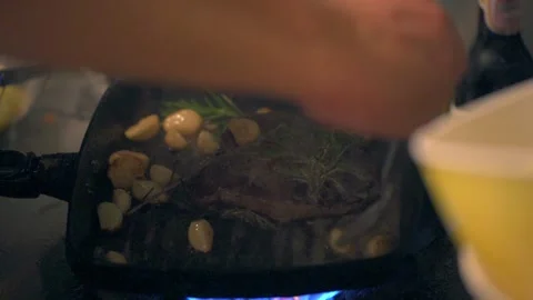 A close up steak cooking on pan 動画素材 143624150