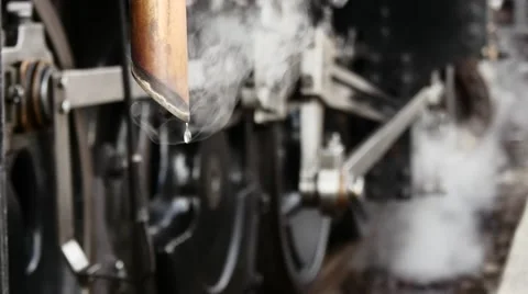 Close up of steam engine locomotive. old technology Stock Footage 64541602