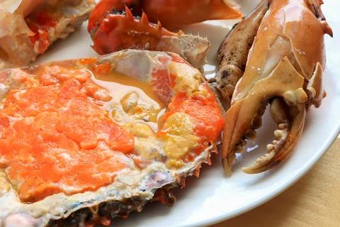Close up of Steamed crab in a dish.  Stock Photos