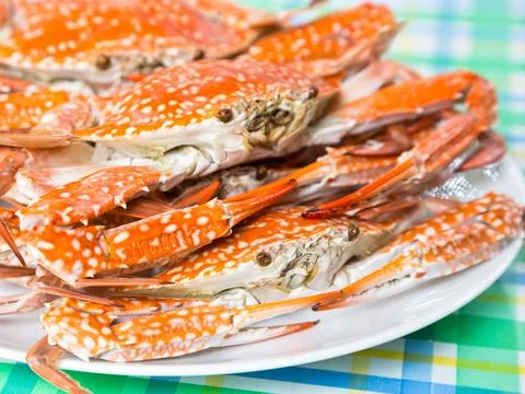 Close-up steamed crabs in dish Stock Photos