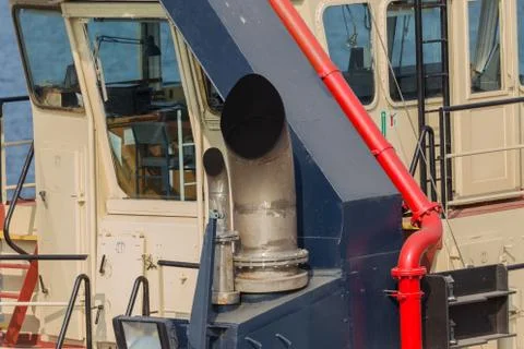 Close-up of the steamer pipe with traces of soot and soot on the surface. Sea Stock Photos