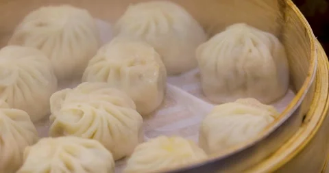 Close-up, steamer, steaming hot, steamed buns, steamed buns Stock Footage 222112757