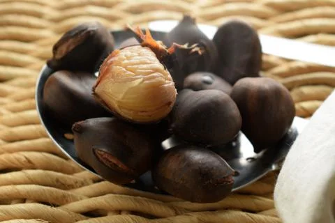 Close up of steaming boiled chestnuts Stock Photos
