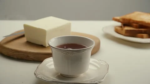 Close-up steaming hot coffee or tea cup Stock Footage 147560082