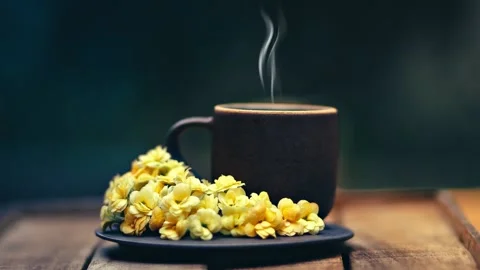 Close-up steaming hot coffee or tea cup, slow motion Stock Footage 172249316
