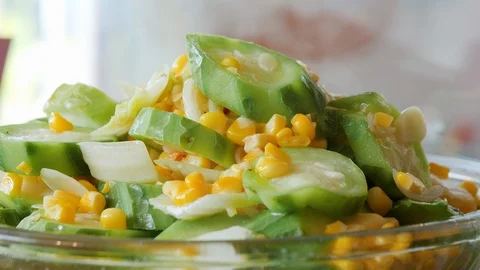 Close up of steaming hot vegetable salad in crystal bowl, Bali Stock Footage 140292900