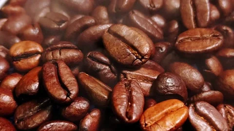 Close-up of Steaming Roasted Coffee Beans Video Stock-Footage 345041868
