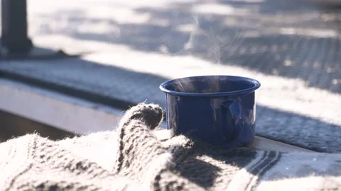 Close up steamy coffee mug Stock Footage 221041125