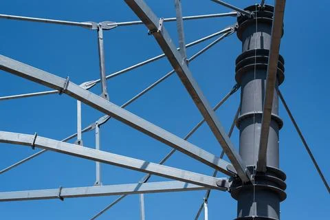 Close-up of the steel support structure of a cable car tower Stock-Fotos