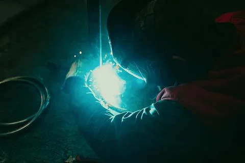 Close up of the steel welding process. Work in the heavy steel industry Stock Photos