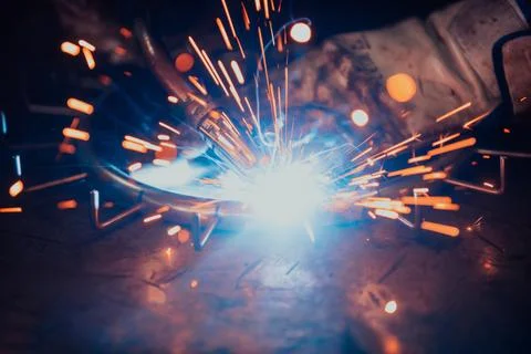 Close up of the steel welding process. Work in the heavy steel industry Stock Photos