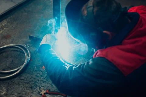 Close up of the steel welding process. Work in the heavy steel industry Stock Photos