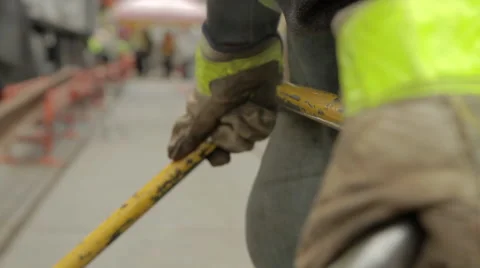 Close up of steel worker's hands and safety gloves Stock Footage 44284332