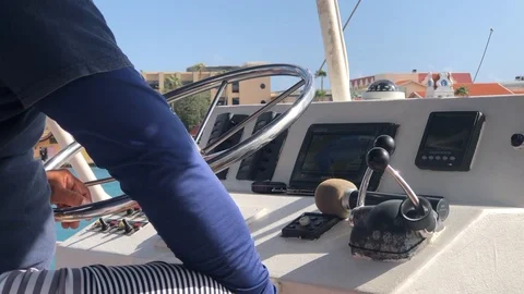 Close up on Steering Wheel on a Boat in Aruba Stock Footage 102798565