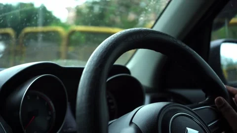 Close up of steering wheel of car Stock Footage 251881042