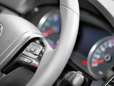Close up of steering wheel commands Stock Photos
