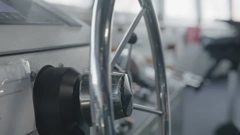 Close up steering wheel on huge icebreaker ship Stock Footage 331343789