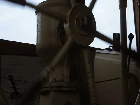 Close-up of a steering wheel the long turn, boat Stock Footage 71875604